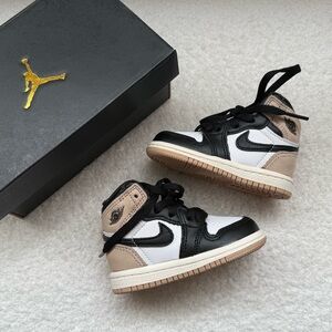 Jordan Kids High-Top Sneakers Black White Tan Accents